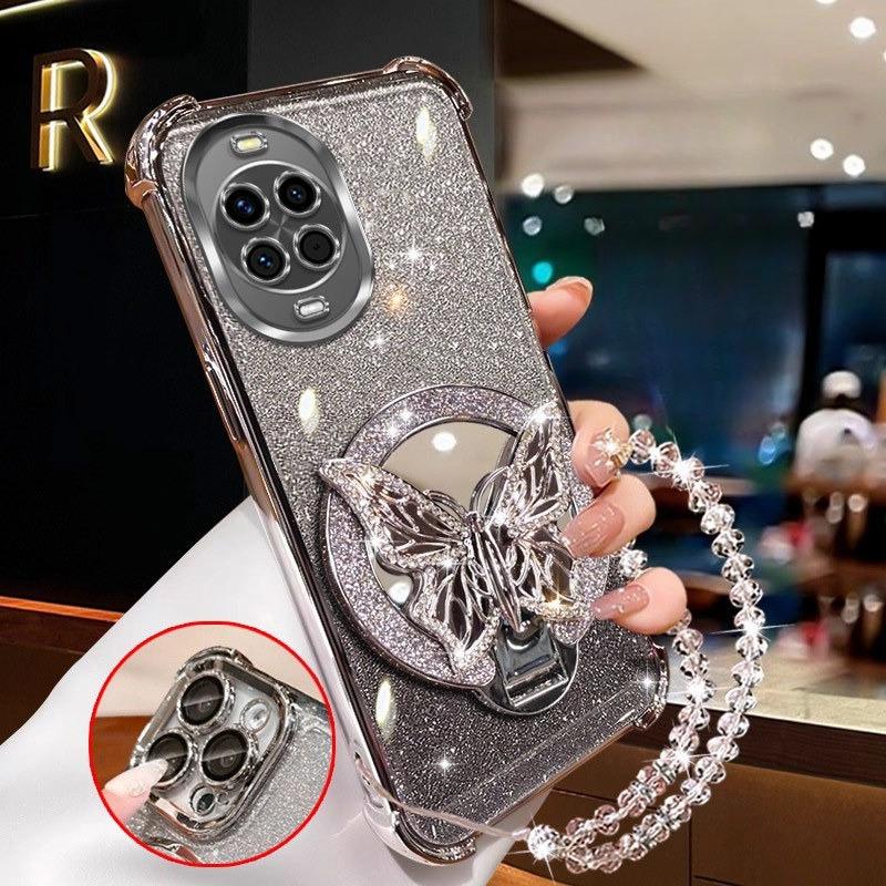 

Блестящий браслет-кристалл с зеркалом-бабочкой для Huawei Nova 14 Ultra 13 12 11 10 9 8 7 SE Pro, противоударный чехол с гальваническим покрытием Huawei nova 14 серебряный