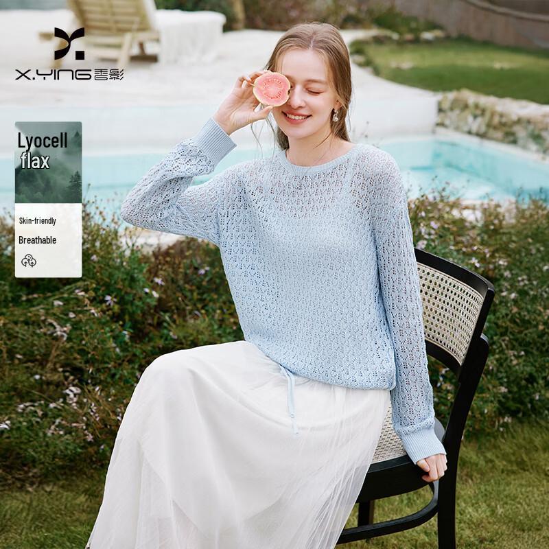 Women s Lightweight Linen Blend Lace-Knit Round Neck Top XL