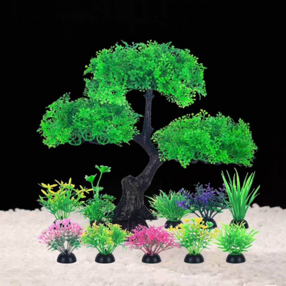 Lifelike Cherry Blossom Tree Plants Plastic Aquatic Plants Ornament  For Goldfish Betta Fish Tank
