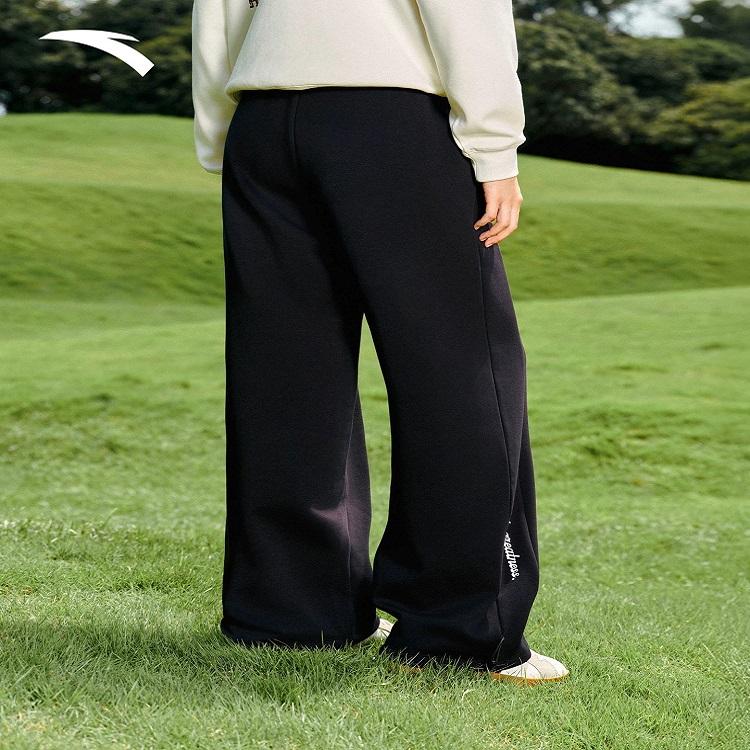 Anta Lifestyle Series Sports Retro Fleece Knit Long Pants Women Bottoms Black 162548303N-1