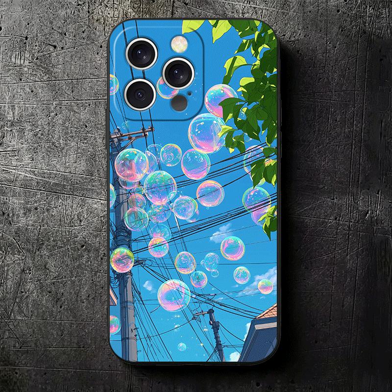 Anime Aesthetic Scenery Soft Phone Case for iPhone 16 16E 17 Air 15 Pro Max 14 Plus 13 Mini 11 12 7 Black Cover Back Shell