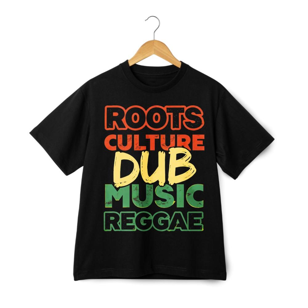 Roots Culture Dub Music Reggae Tee, Jamaican Style Cotton T-Shirt for Men Women XXL