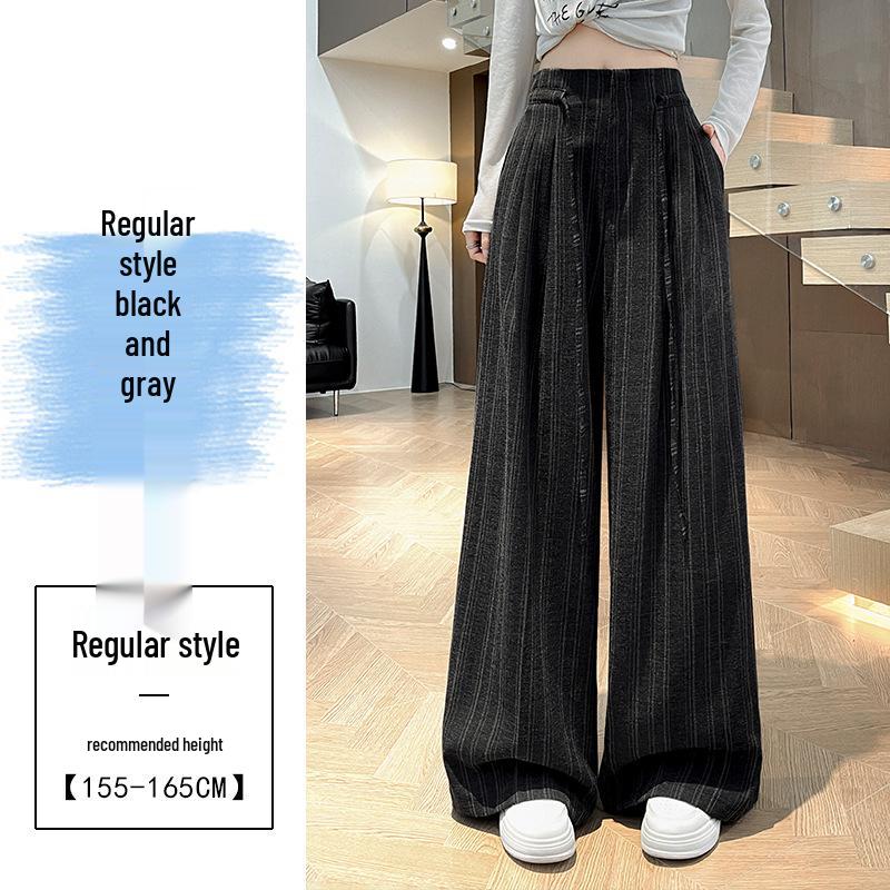 Korean Retro Style Women's Striped Wide-Leg Lace-Up Pants - 2026 Summer Collection