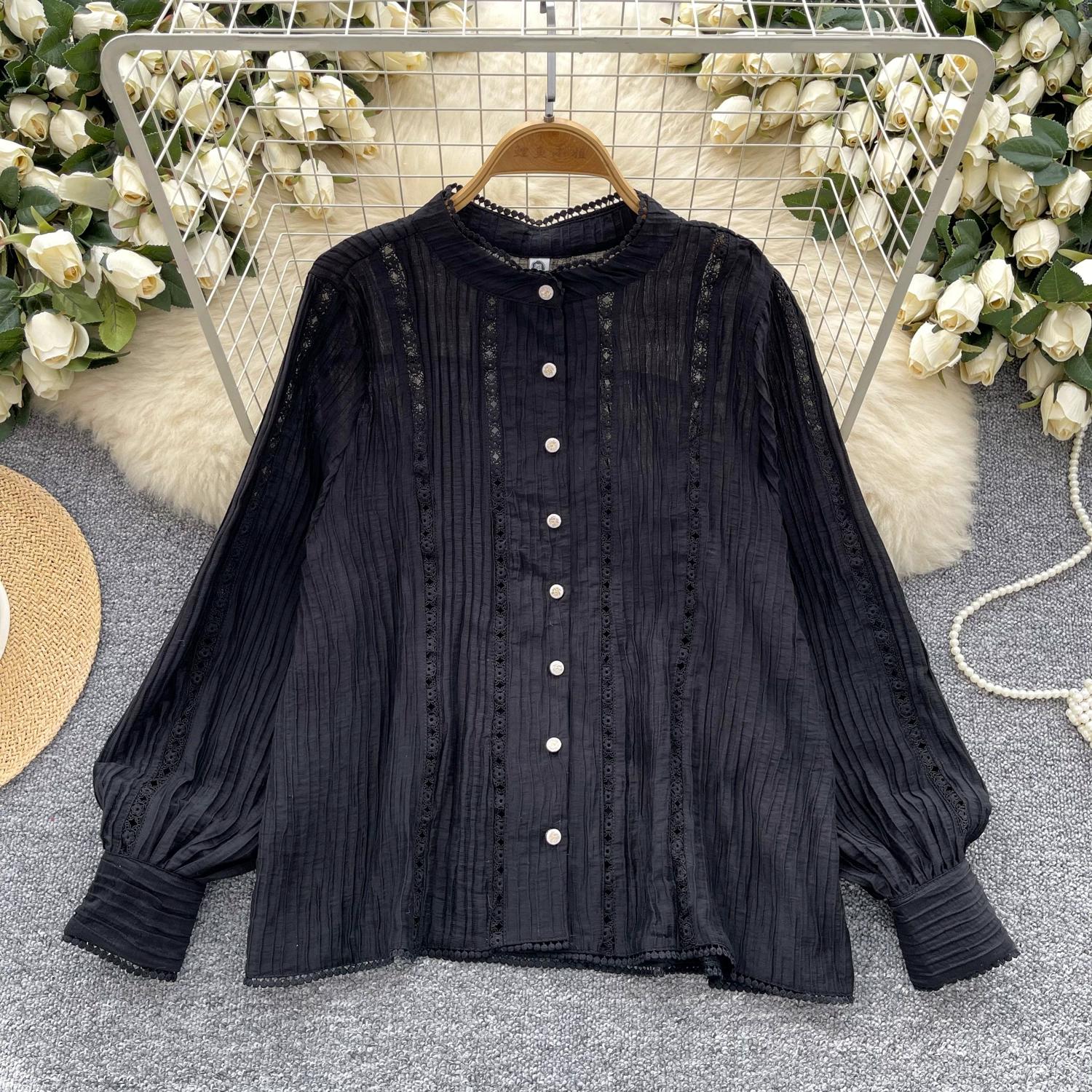 

Весенняя рубашка женская кружевная блузка с длинным рукавом свободные модные топы футболки футболки новые белые average size чёрный