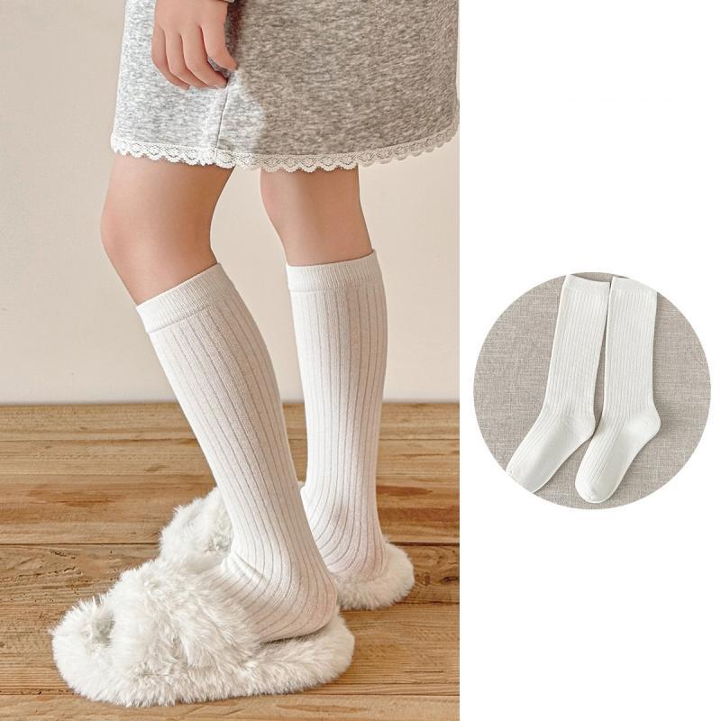 Solid Color Girl Socks Knee-hight Children Knit Stockings College Style Kids Long Tube Sock Baby Cotton Socks Spring Autumn