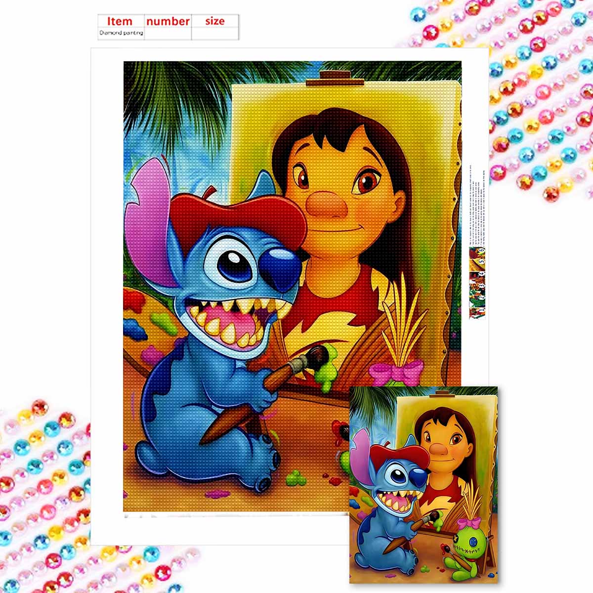 

Полная круглая алмазная живопись Лило и Стич Искусство Стразы Картина Мозаика Сделай сам 5D Вышивка крестом Домашнее украшение Round 20x30cm