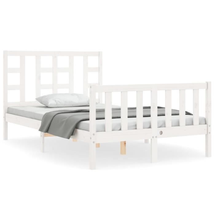 VidaXL Bed Frame with Headboard White Small Double Solid Wood 3191942