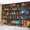 2D Magische Bibliothek Wandteppich, Zauberbücher & Trankgläser für Halloween & Schlafzimmer
