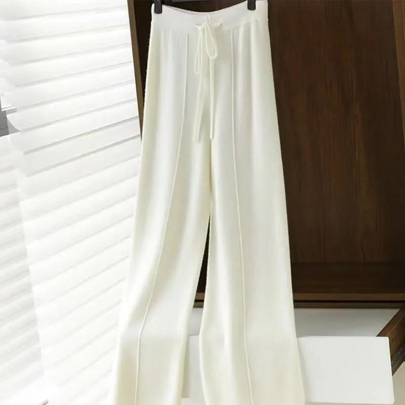 Women Knitted Wide Leg Pants Autumn Winter Basic Soft Warm Cashmere Knit Trousers Casual Simple Style Korean