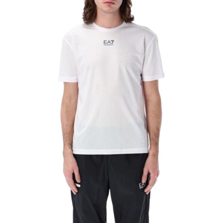 Emporio Armani EA7 Solid Logo Print Short Sleeve T-Shirt Men Tops White 7M0000-44AF1-3754