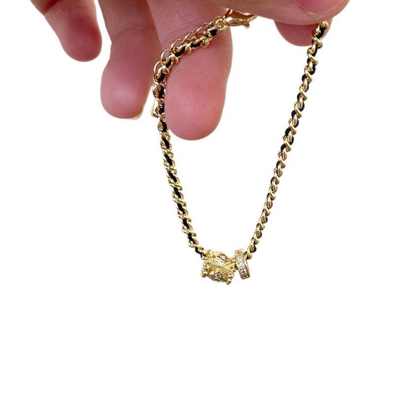 Gold Black Flower Jewelry Bracelet With Cubic Zirconia For Womens Fashion And Gift