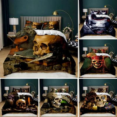 Totenkopf Bettbezug Set Schreckliches Skelett Bettwäsche Set Bettwäsche Halloween Gothic Horror Polyester Quilt Abdeckung Doppel Königin König