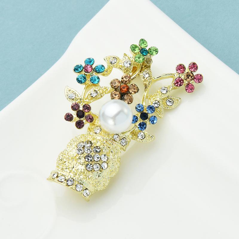 

Броши из разноцветных цветов со стразами для женщин, унисекс, ваза, цветок, вечеринка, повседневная брошь-булавка, модные украшения, подарки