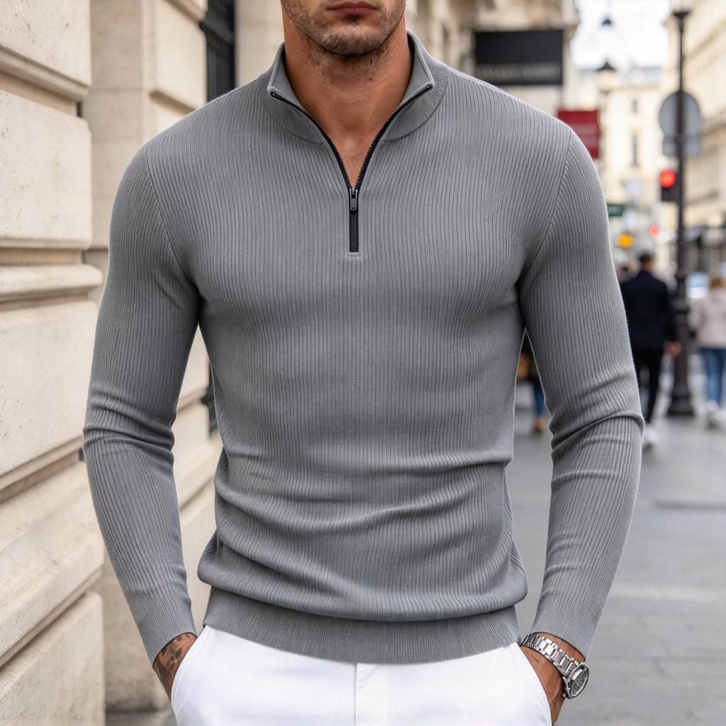 Men's Zip-Up High Neck Shirt, New Fall Winter European and Casual Shirt