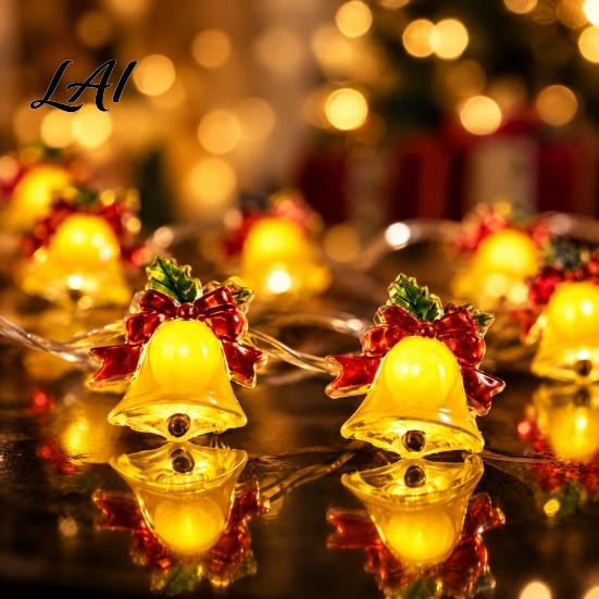 Warm Glow Party Decorations 78"/196" Christmas Bell String Light 20/50 LEDs Plastic Fairy Light with Indoor Hanging Lamps White Glow Battery