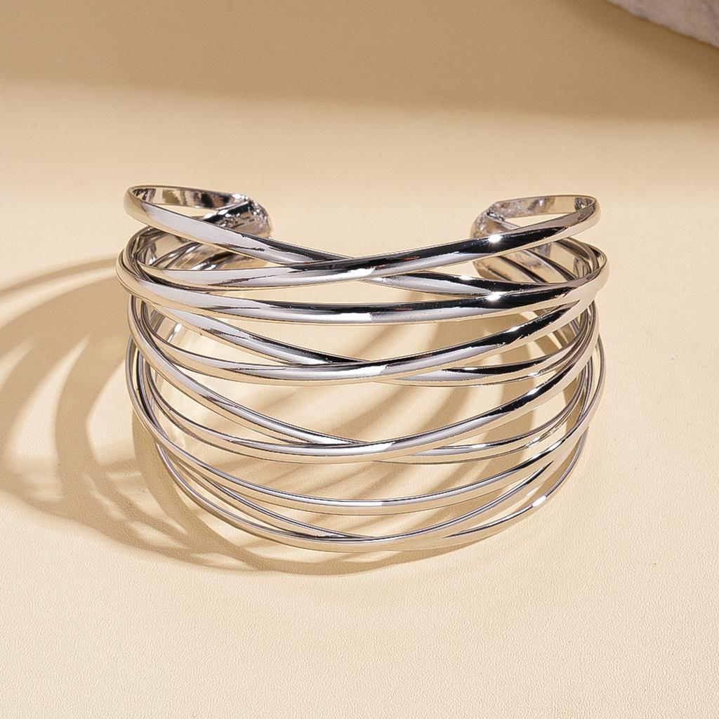 Exaggerated metallic cross-layer geometric opening bracelet personalized heavy industry fashion jewelry