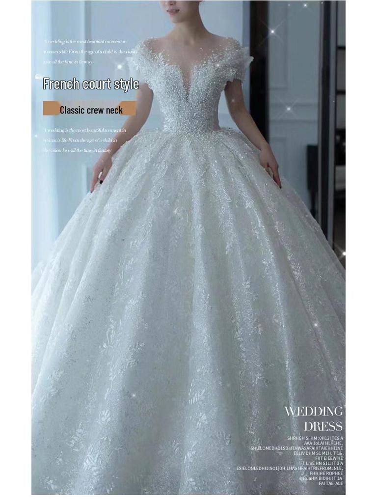 2025 French Luxury Wedding Dress for Petite Pregnant Bride - Princess Style with Train and Heavy Embroidery (D102)