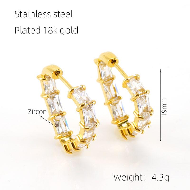 Autumn new strap buckle titanium steel zircon earrings geometric trend French retro earrings women