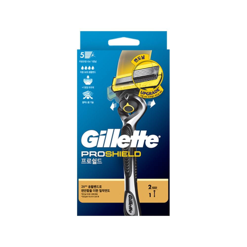 Gillette 2024 Pro Shield Yellow Shaver 1 Handle + 2 Razor Blades Problade ProShield Yellow 2up [G146]