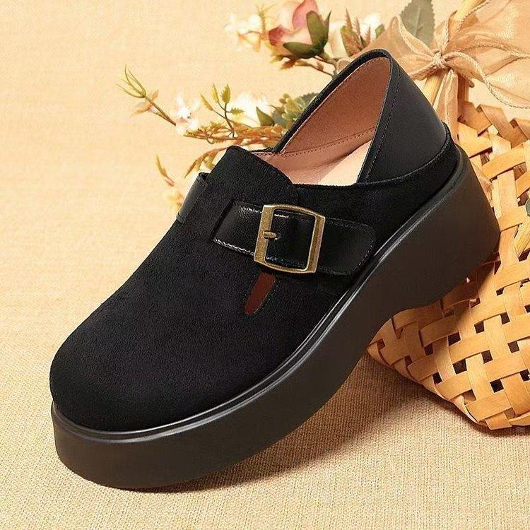 2025 autumn thick-soled heightening buckle loafers women's new British small leather shoes one-pedal single shoes soft-soled women's shoes