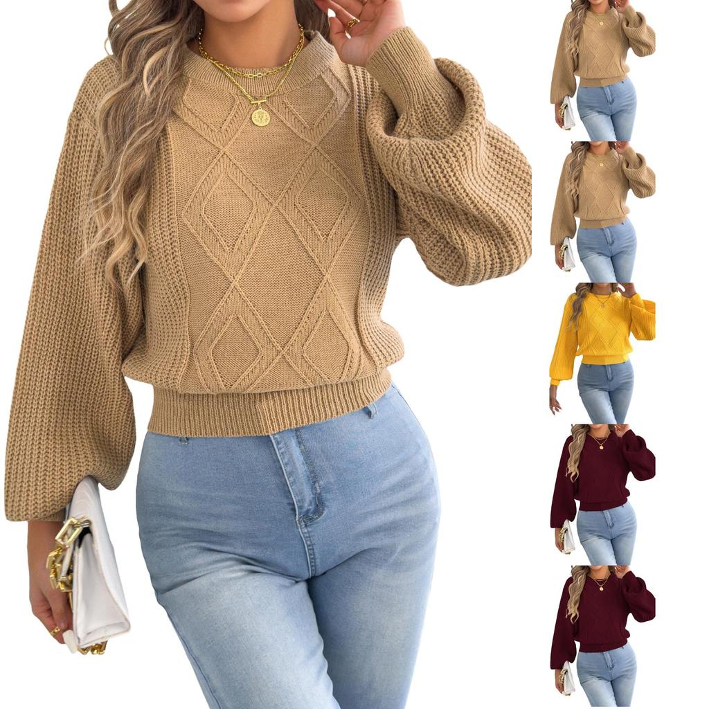 Women's Winter Color Loose Fit Sleeve Short Pullover Sweater with Waist Definition