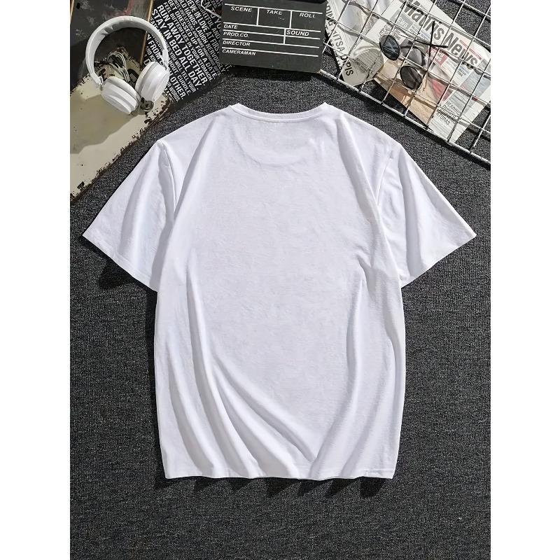 European size Men's T-Shirt with Cursive Lettering Casual Round Neck Short Sleeve Summer Casual Attire Breathable for Men
