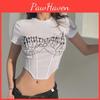 Fashion Springsummer Street 2024 Womens Metal Chain Floral Print Crop Top