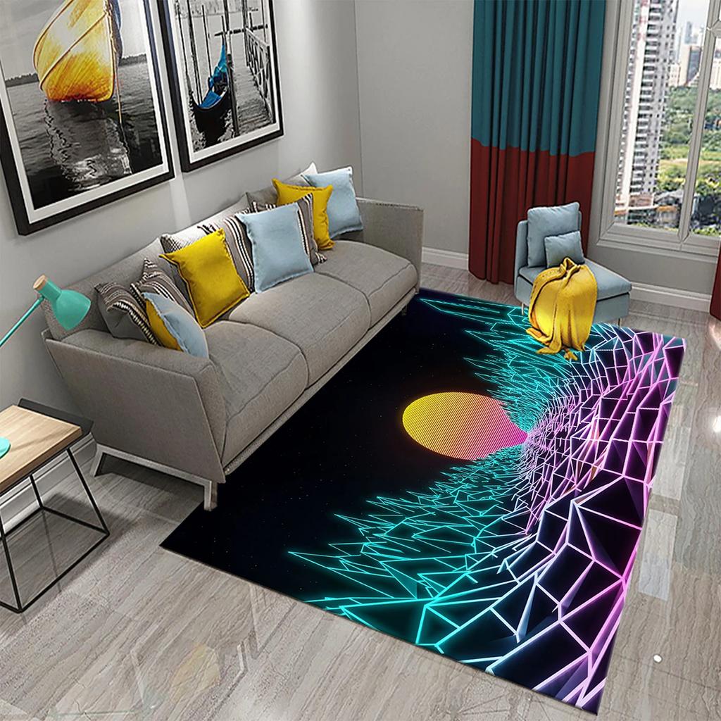 3D Colorful Neon Wave Carpet Rug for Living Room Kids Bedroom Decor Kids Play Crawling Floor Mat Bathroom Kitchen Non-slip Rugs