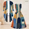 Women Plus Size Two Piece Set Plaid Printed 3 4 Sleeve Draped Cardigan Sleeveless Tie Waist Flared Dress