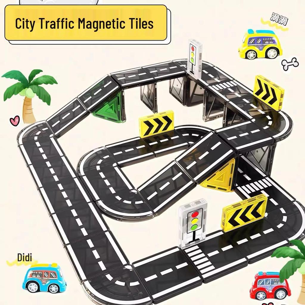 5,5 cm Magnetische Verkehrsbahn Auto Bausteine für Kinder