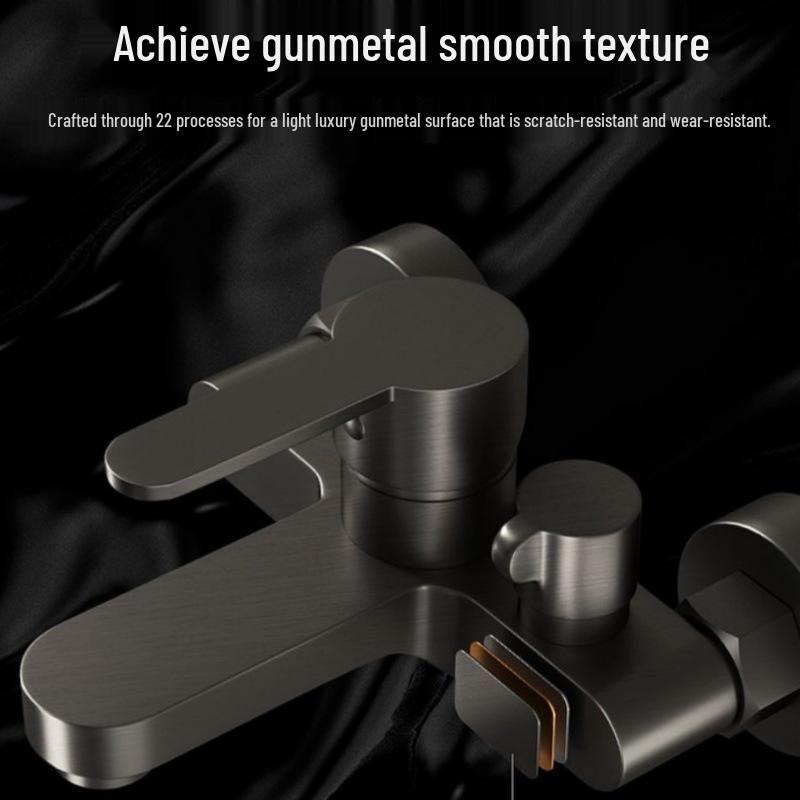 Juego de grifo de ducha y baño de 3 funciones color Gunmetal con mezclador