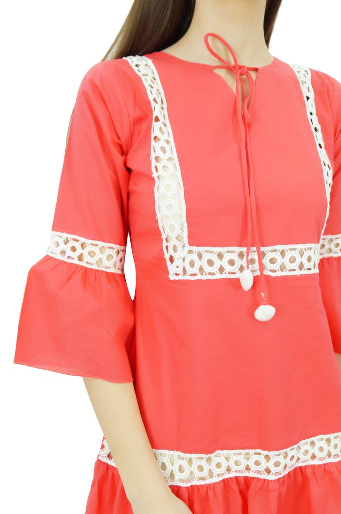 Bimba Summer Boho Short Dress Ruffle Sleeve Mini Dress Boho Chic Beach