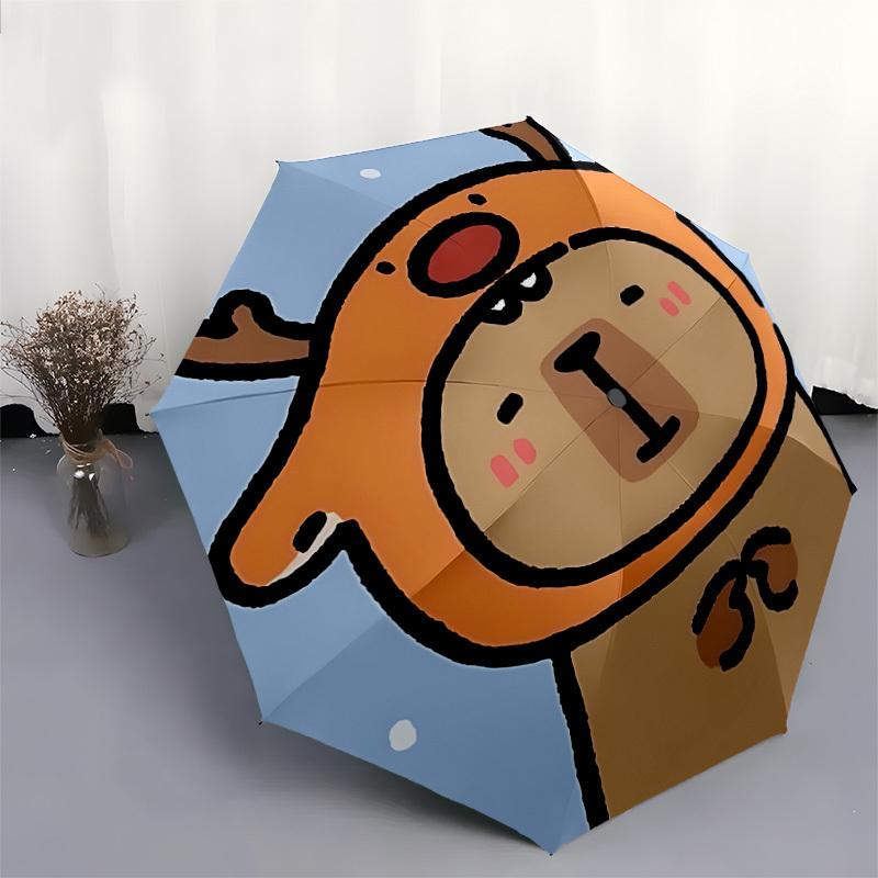 1 Stück Winter Niedliches Capybara Automatischer Faltregenschirm, Tragbares faltbares Design, 8-Rippen-Eisenrahmen, Outdoor-Accessoire yy250905090