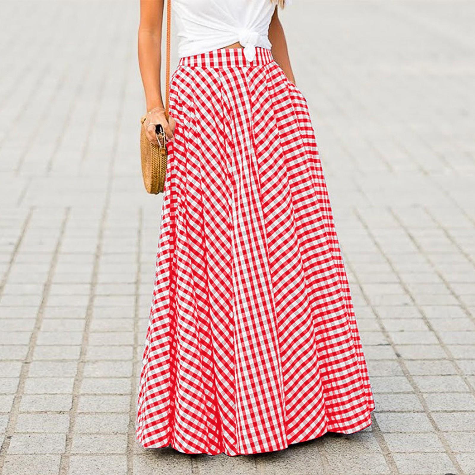 

Женская Модная, Элегантная, Универсальная Клетчатая Юбка Миди, С Завышенной Талией, Широкая Юбка Со Складками, Полуюбка XL