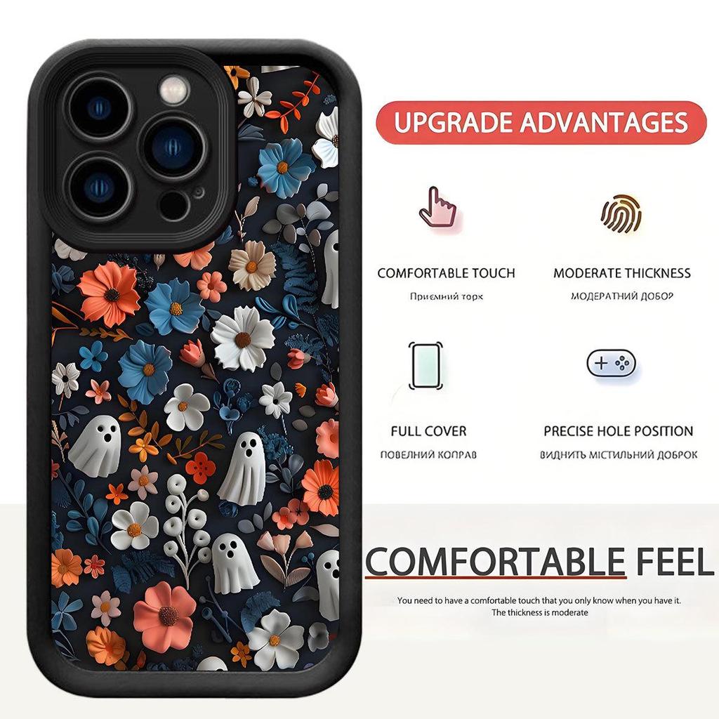 Floral Skull Groove Phone Case for iPhone 15/16/17 Pro Max