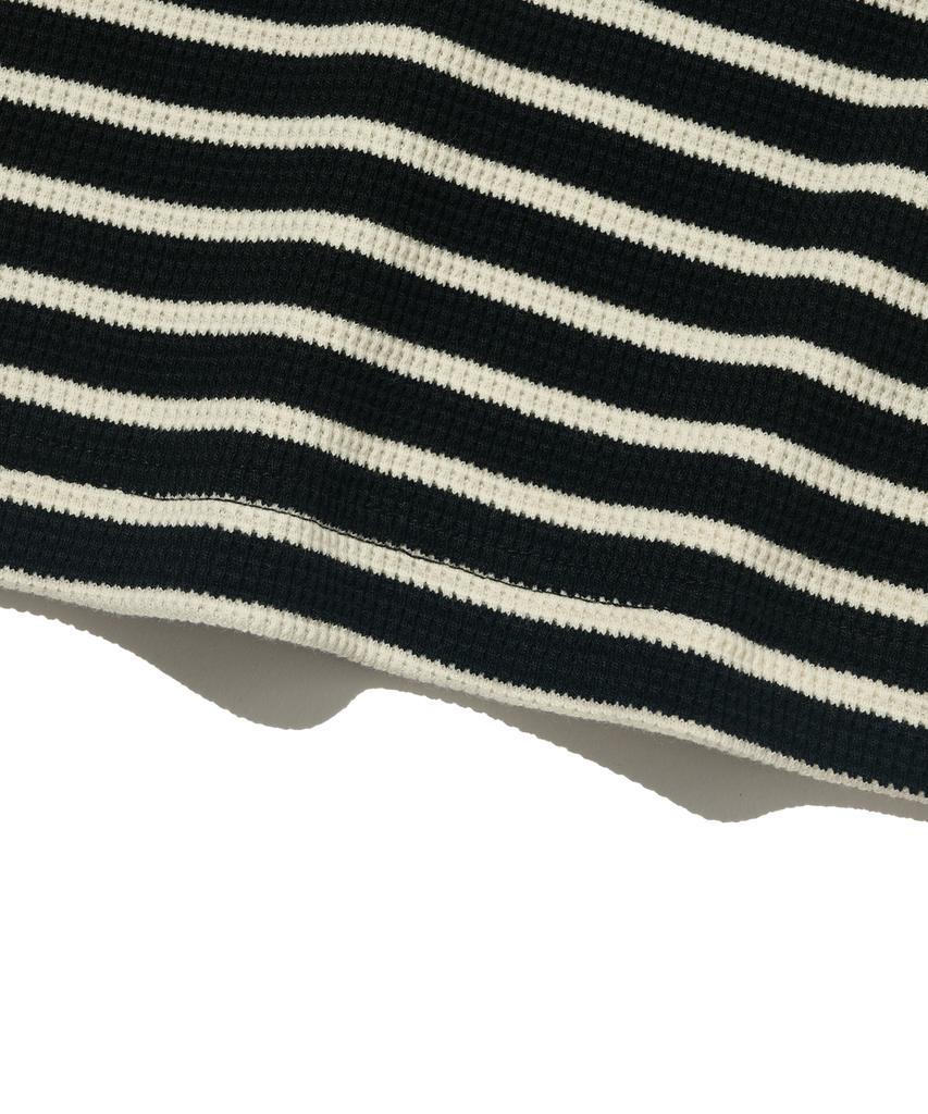 TAILOR STUDIO Heritage Waffle Stripe Long Sleeve Tee (Black)