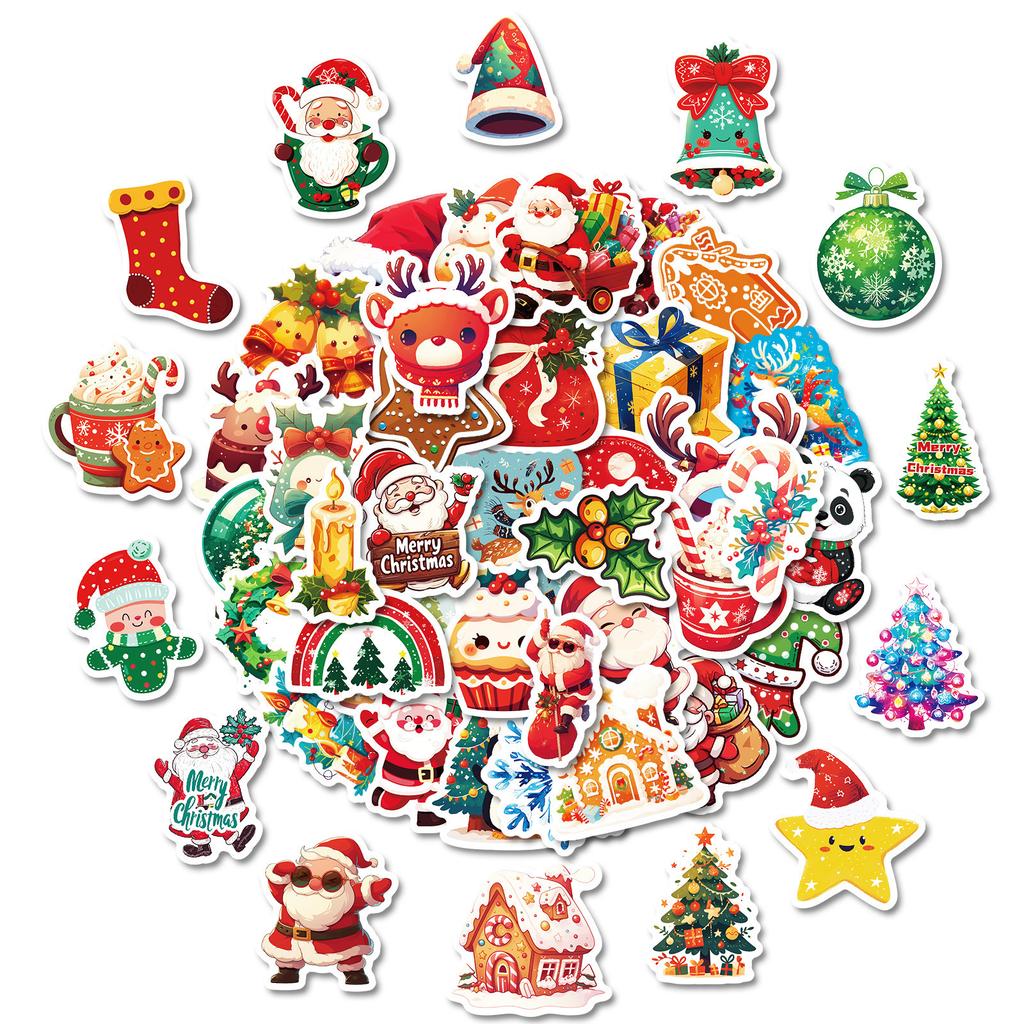 50 Christmas Cartoon Doodle Stickers Christmas Hat Elk DIY Decoration Suitcase Notebook Stickers