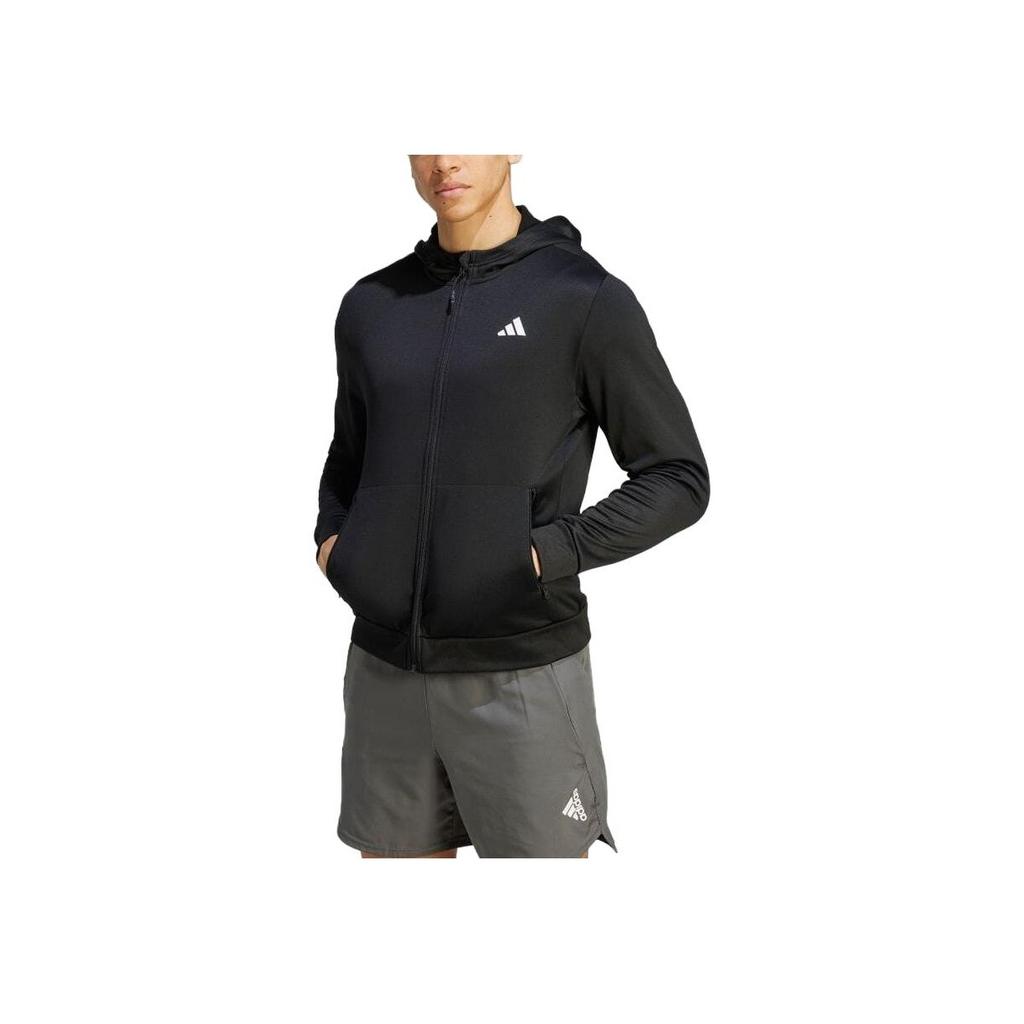 Adidas Logo Print Zip-Up Hoodie Men Hoodies Black IJ9618