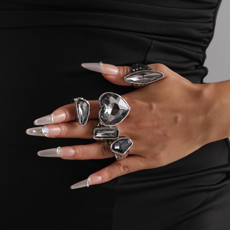 Minimalist Rhinestone Open Ring For Women Korean Fashion Geometry Adjustable Knuckle Ring Party Jewelry Lady Gift