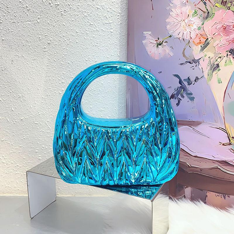 

Acrylic bag fashion pleated cloud bag versatile light luxury personalized banquet handbag павлин голубой