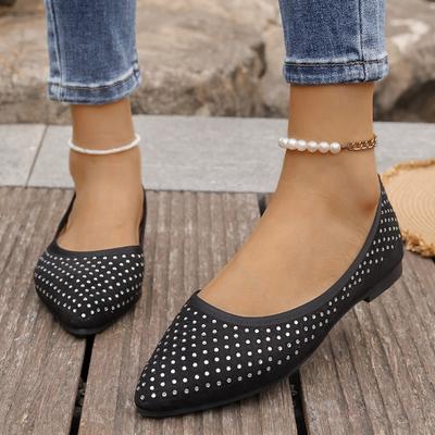 Mode Niedriger Absatz Einzelne Schuhe Neue Mode Spitz Zehenbereich Flach Slipper Strass Weiche Sohle Rutschfest Verschleißfest Niedrig Geschnittene Schuhe
