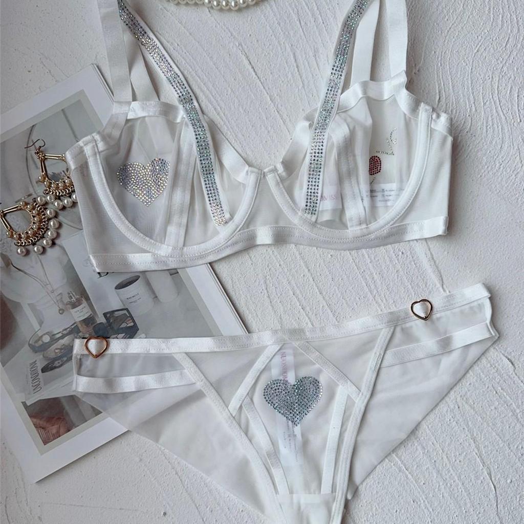 B6011 Summer Ultra-Thin Lace Red Push-Up Bra with Underwire & Rhinestone Detail