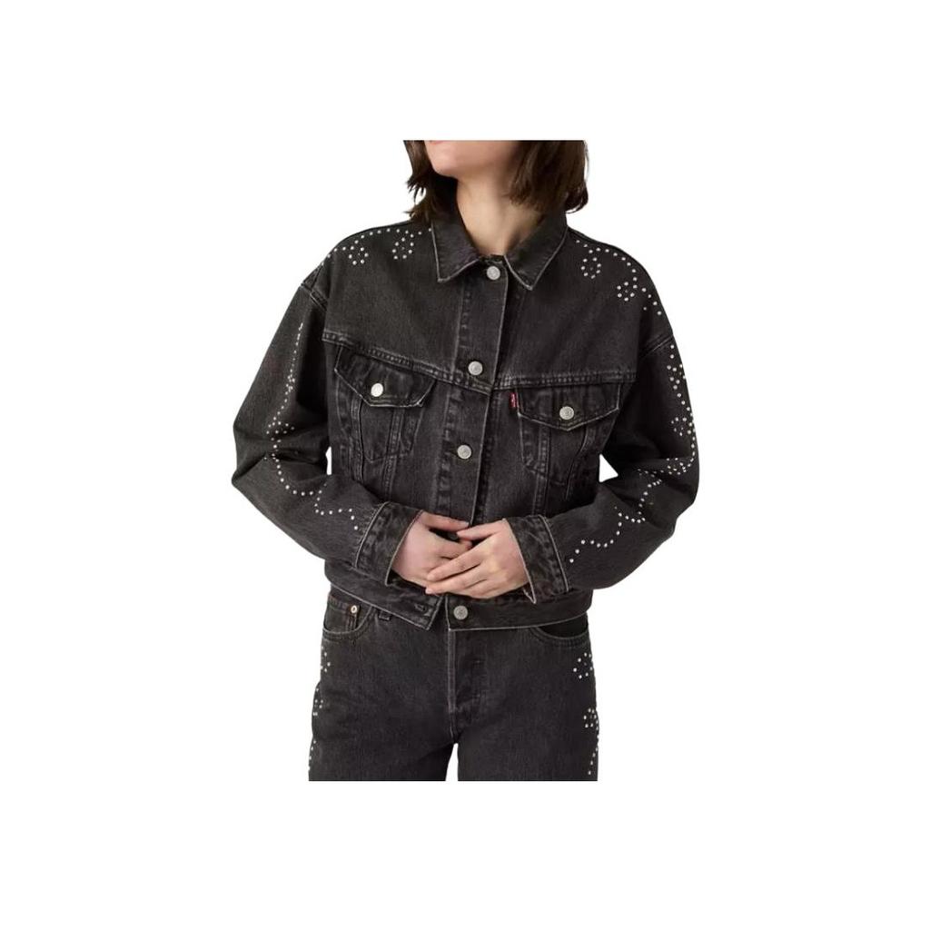 Chaqueta Vaquera Corta Suelta de Manga Larga con Botón Único y Tachuelas Levis para Mujer chaquetas A9456-0003