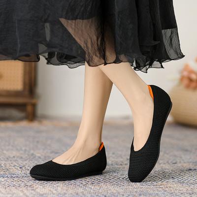 Spring and Autumn Single Shoes Mesh Round Head Flat Bottom Casual Solid Color Large Size Women's and Women's Single Shoes
