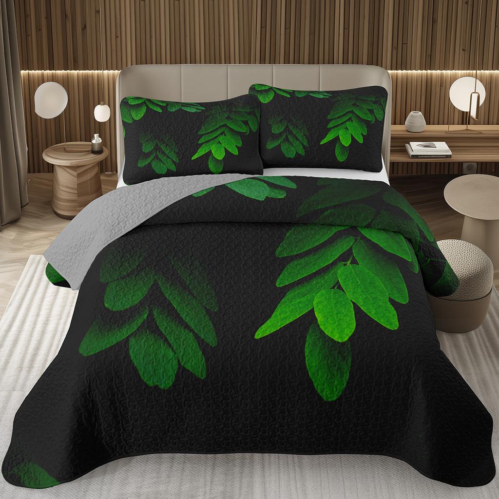 Grüne Blätter Tagesdecke Einzel- Doppelgröße Bauernhaus Botanische Pflanze Tagesdecken-Sets Frühling Natur Blatt Quilt-Set für Kinder Teenager Erwachsene