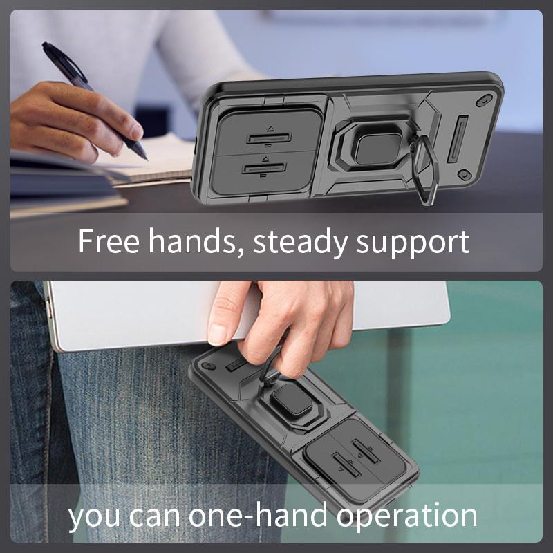 Armor Hard PC Funda For Huawei Honor X70 5G Slide Lens Camera Protection Ring Holder Back Cover Shockproof Magnet Coque Capa