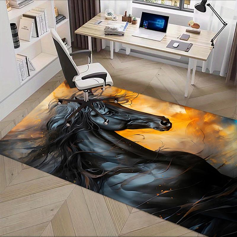 Black Horse Theme Office Chair Mat: Large Size Office Carpet for Home Decor, Sofa Rug, Gift Suitable for Bedroom, Living Room, and Various R