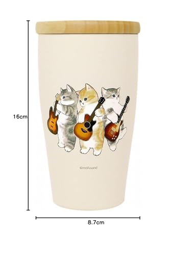 Toa Metal Mofusand Stainless Steel Tumbler with Wooden Lid 350ml [Singing for You "Meow"] 53-2093 Beige