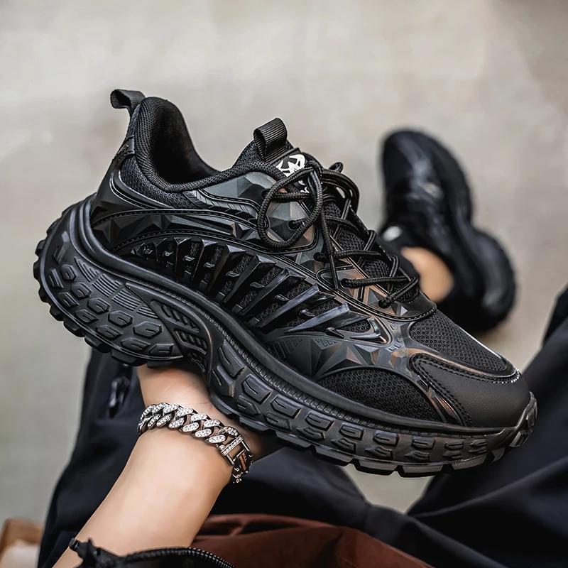 Ultra-light Thick-soled Men's All-season Drawstring Solid-color New Wear-resistant Tire-soled Casual Sports Running Shoes