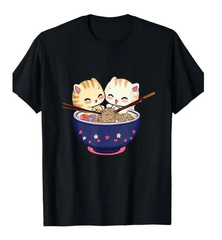 Cute Cat Playing Yarn Ball Shortsleeved Printed Tshirt Top Unisex Kawaii Kitten Cartoon Graphic Casual Streetwear for Women